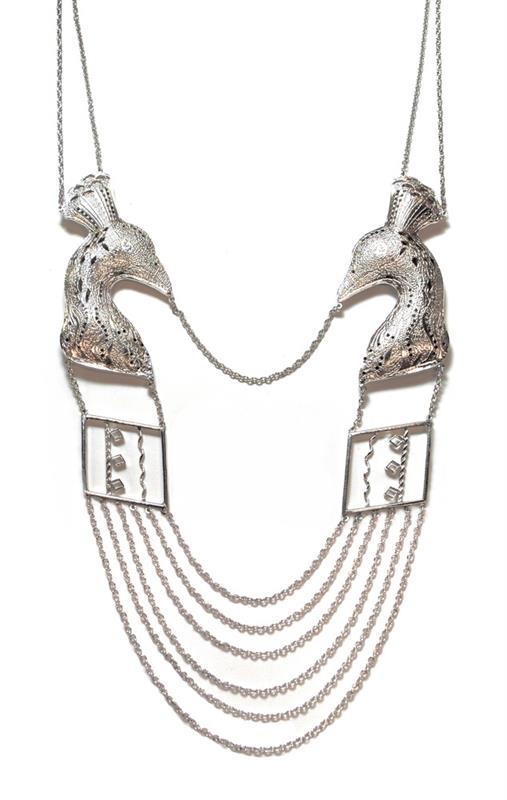 Double Silver Oriental Peacock Necklace